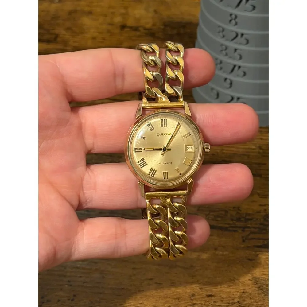 1973 Bulova N3 Automatic 10K RGP Gold-Tone Roman Numeral Date Watch